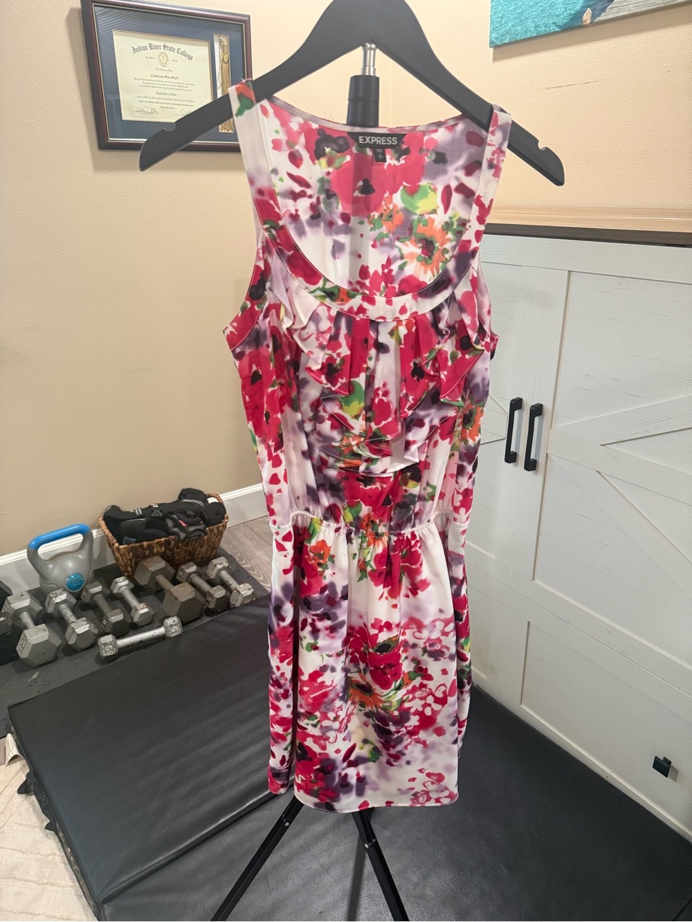 Express Pink Multi Floral Ruffle Sheath Dress